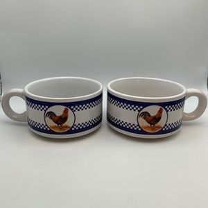 Set of Two Vintage Houston Harvest Ceramic Rooster Mugs